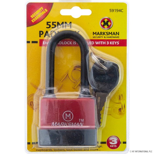 55mm Long Beam Waterproof Padlock - Red