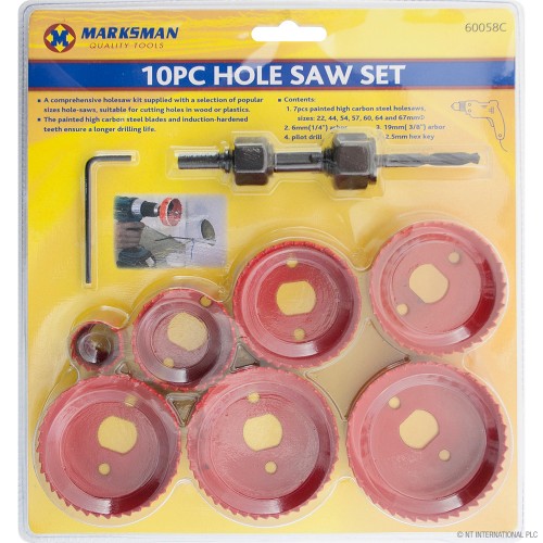 10pc Holesaw Set - DB - Red