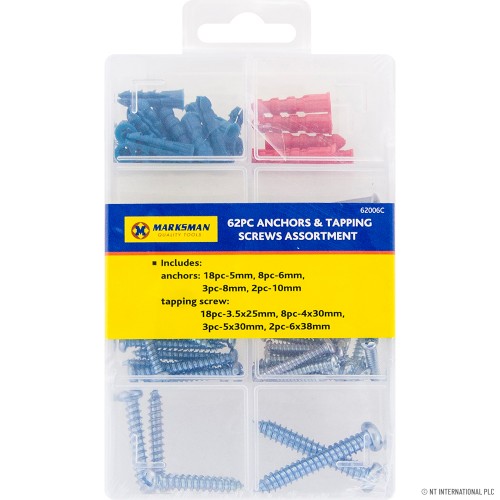 62pc Anchors and Tapping Screws Asst