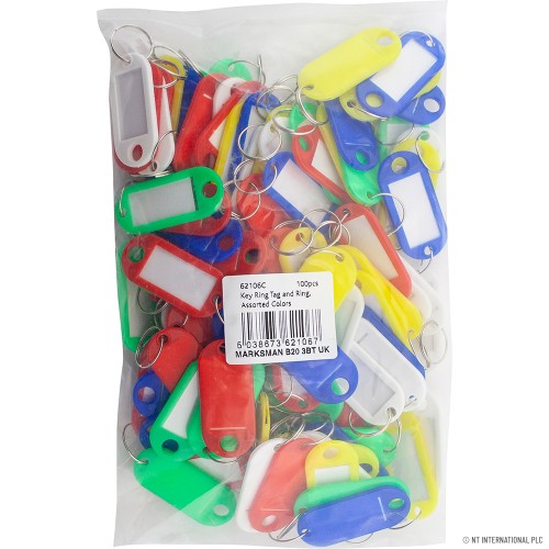 100pc Key Ring Tag & Ring, Asst Colors