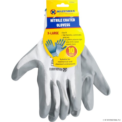 Size 10 White / Grey Nitrile Coated Gloves -