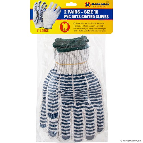 2 Pairs PVC Dots Coated Gloves - Size 10