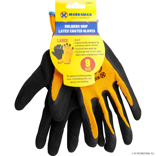 Size 9 Orange / Black Latex Coated Gloves - L