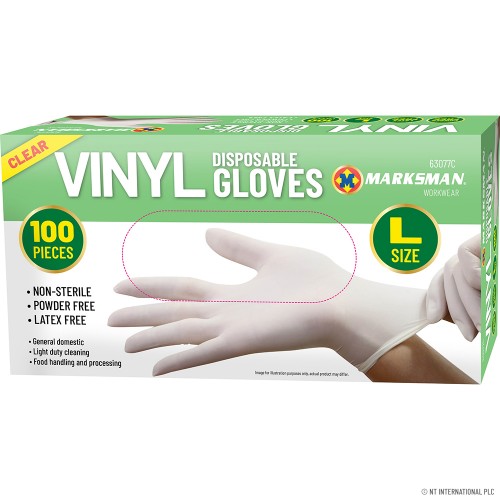 100pc Clear Vinyl Powder Free Gloves Large