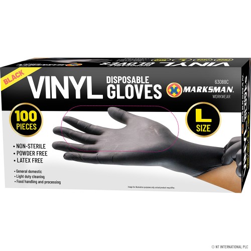 Black Vinyl Powder Free Gloves - Large