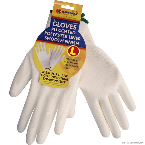 Size 9 White PU Coated Builder Gloves - L