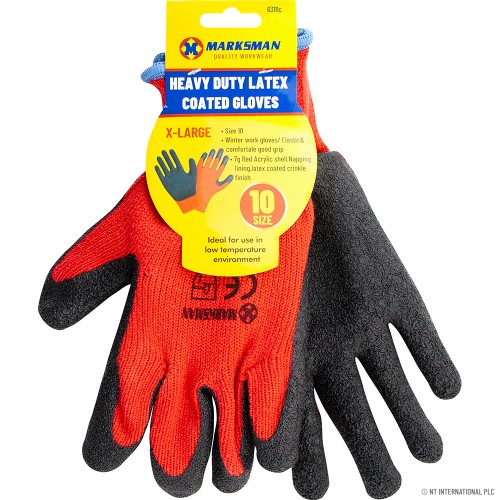 Size 10 H/D Red Latex Coated Winter Gloves -