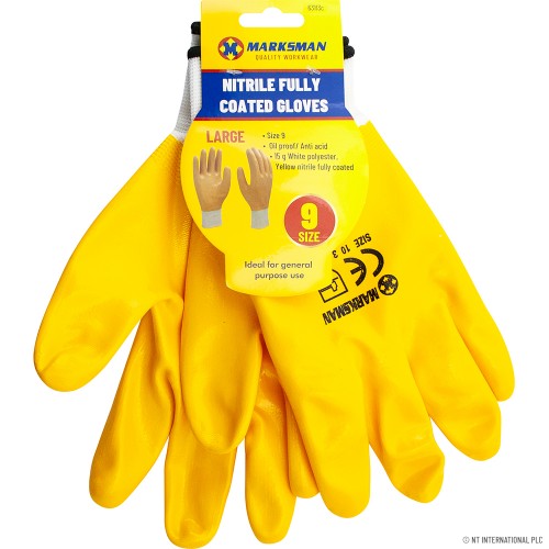 Size 9 Yellow Nitrile Coated Builder Gloves -