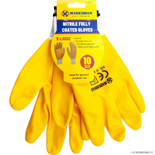 Size 10 Yellow Nitrile Coated Builder Gloves