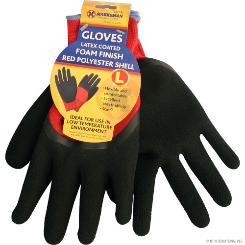 Size 9 Red / Black Latex Coated Gloves - L