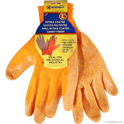 Size 9 Orange Nitrile Coated Gloves - L