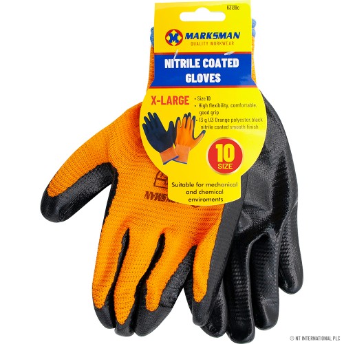 Size 10 Orange / Black Nitrile Coated Gloves