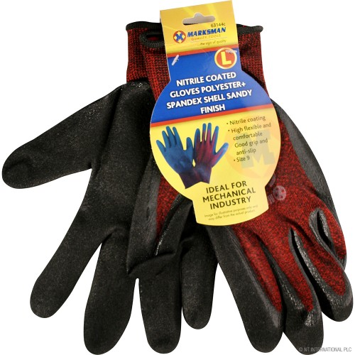 Size 9 Red / Black Nitrile Coated Gloves - L