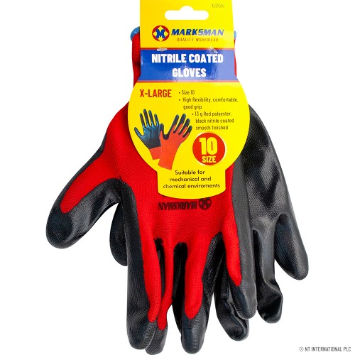 Size 10 Red / Black Nitrile Coated Gloves - X