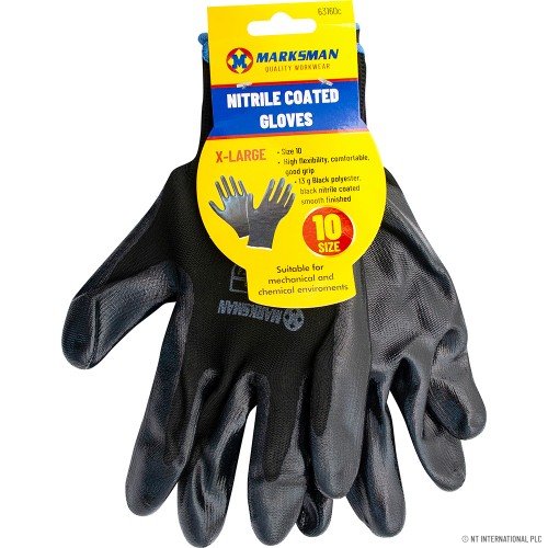 Size 10 Black / Black Nitrile Coated Gloves -