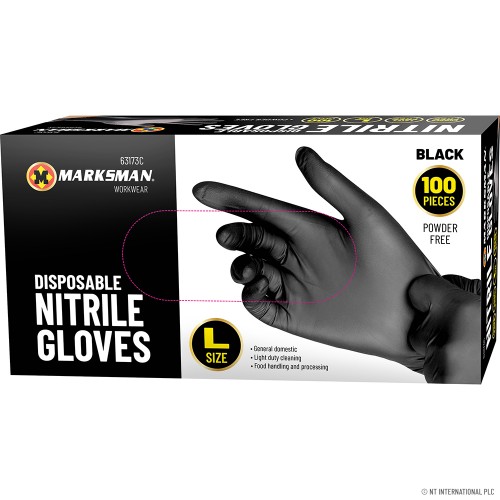 Black Nitrile Gloves Powder Free - Large