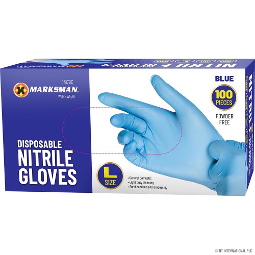 Blue Nitrile Gloves Powder Free - Large