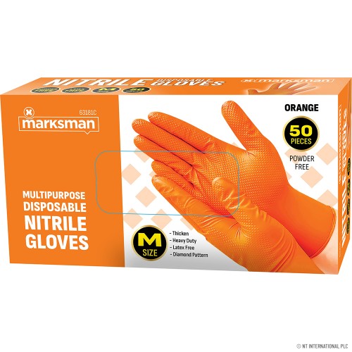 Orange Nitrile Gloves Powder Free -  Medium