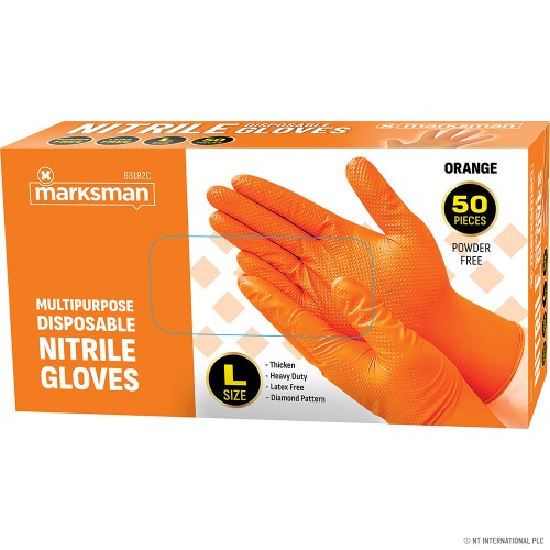 Orange Nitrile Gloves Powder Free - Large