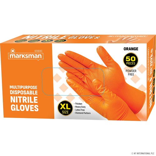 Orange Nitrile Gloves Powder Free -  X Large