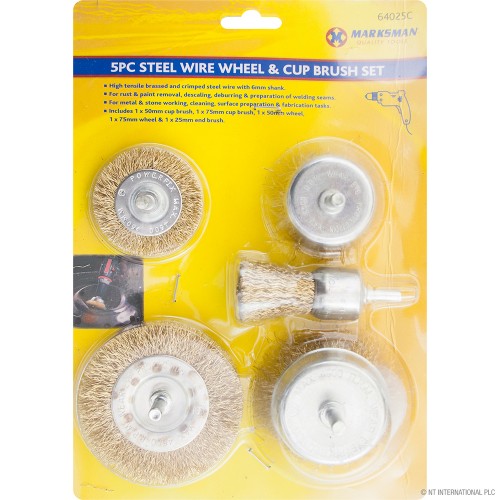 5pc Steel Wire Wheel and Cup Brush Set