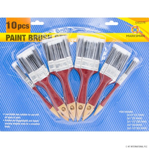 10pc Paint Brush Set - Red / Gold Handle