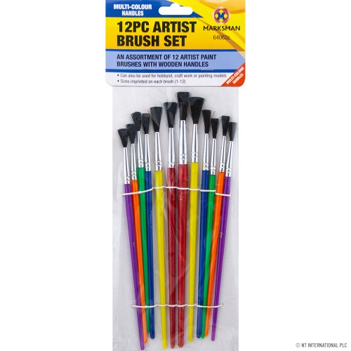 12pc Artist Brush Set - Asst Colour Handles