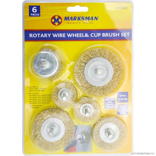 6pc Rotary Wire Wheel & Cup Brush Set