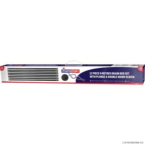 12pc Drain Rod Set - 10 x 9m Rods