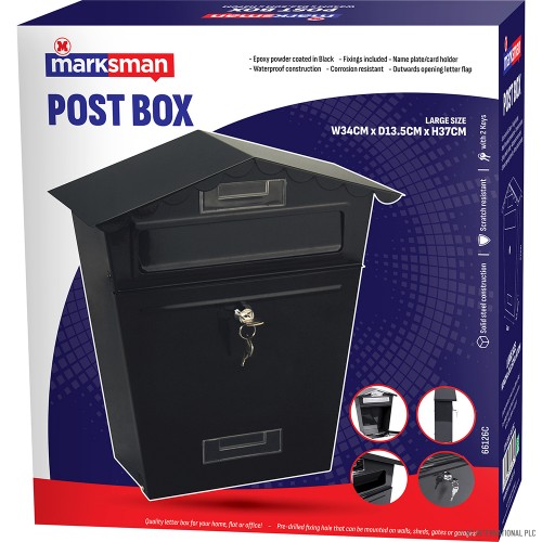 Large Black Post Box - 33x11x35cm