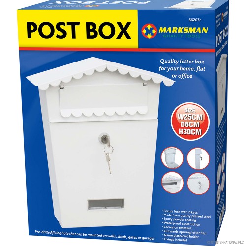 Small White Post Box - 25x8x30cm