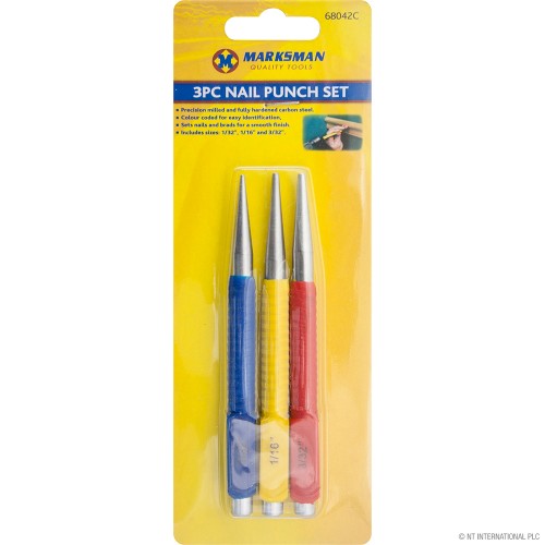 3pc Nail Punch Set - Colour Coded
