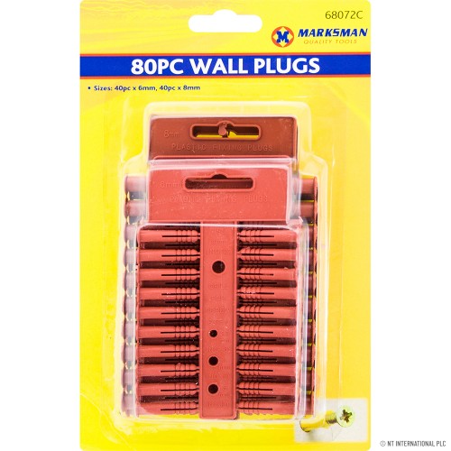 80pc Wall Plugs - 40 x 8mm & 40 x 6mm