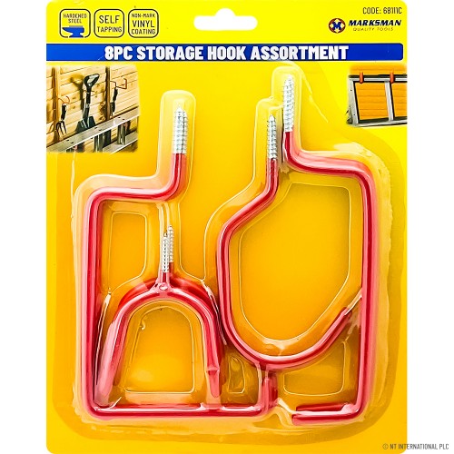 8pc Storage Hook Set - Red Vinyl Coated