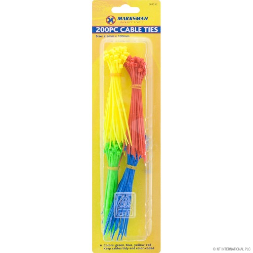 200pc Nylon Cable Ties -  Asst Colours