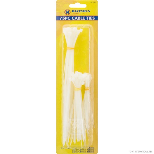 75pc Nylon Cable Ties - White