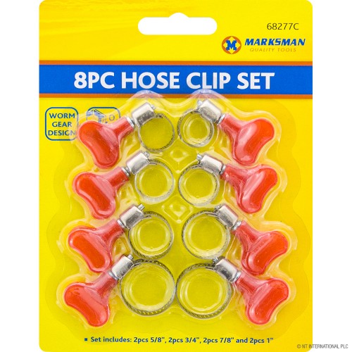 8pc Hose Clip Set - Red Screw