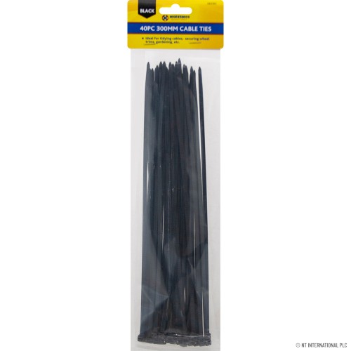 40pc  4.8mm x 300mm Cable Tie - Black