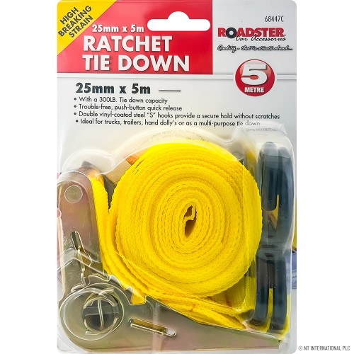 Ratchet Tie Down with S Hook 25mm x 5m