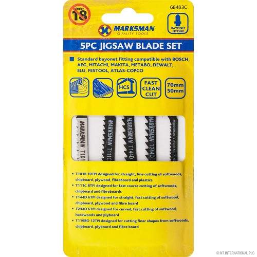 5pc Jigsaw Blade Set On Card