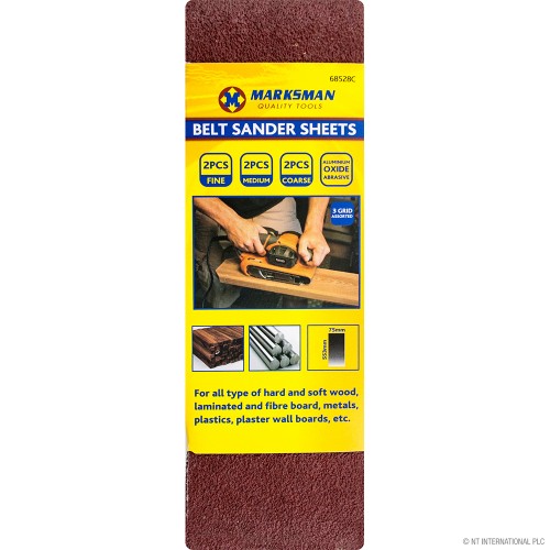 6pc 75 x 553mm Asst Belt Sander Sheets