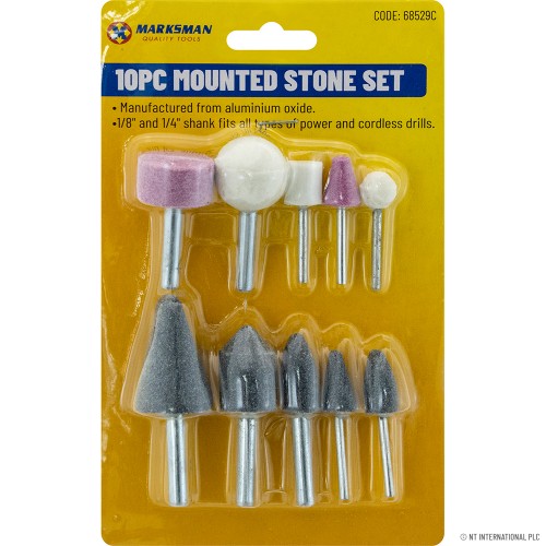 10pc Mounted Stone Set 1/4'' & 1/8'' Shank