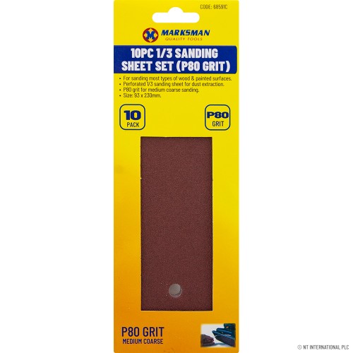 10pc 1/3 Sanding Sheet - P80 Grit