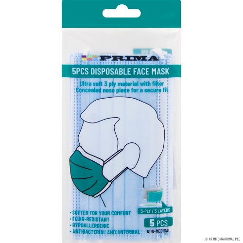 5pk 3 Ply Disposable Masks