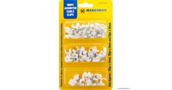 100pc Assorted Cable Clips - White