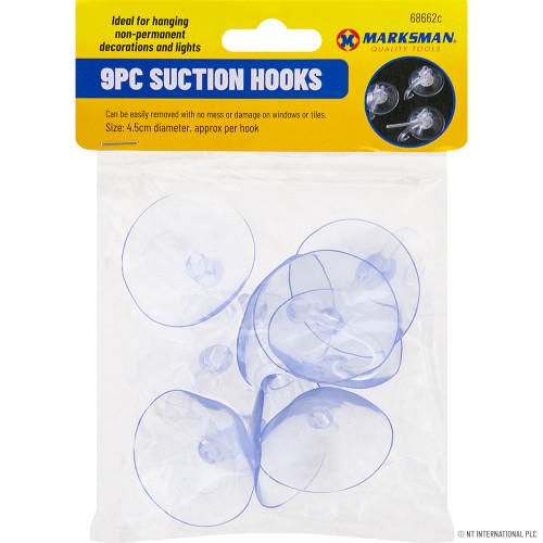 9pc Suction Hooks 4.5cm Dia - Clear