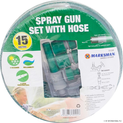 15m PVC Hose Pipe + Spray Gun Set - Green