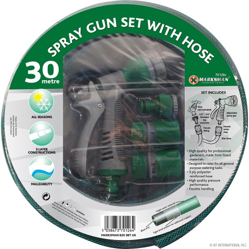 30m PVC Hose Pipe + Spray Gun Set - Green