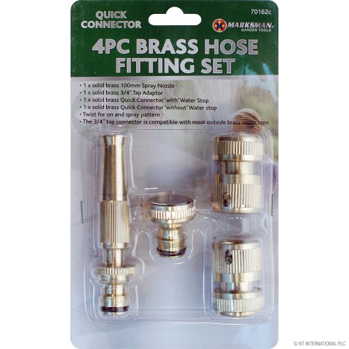 4pc Brass Hose Pipe Fitting Set