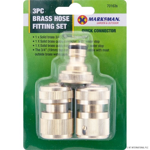 3pc Brass Hose Pipe Fitting Set